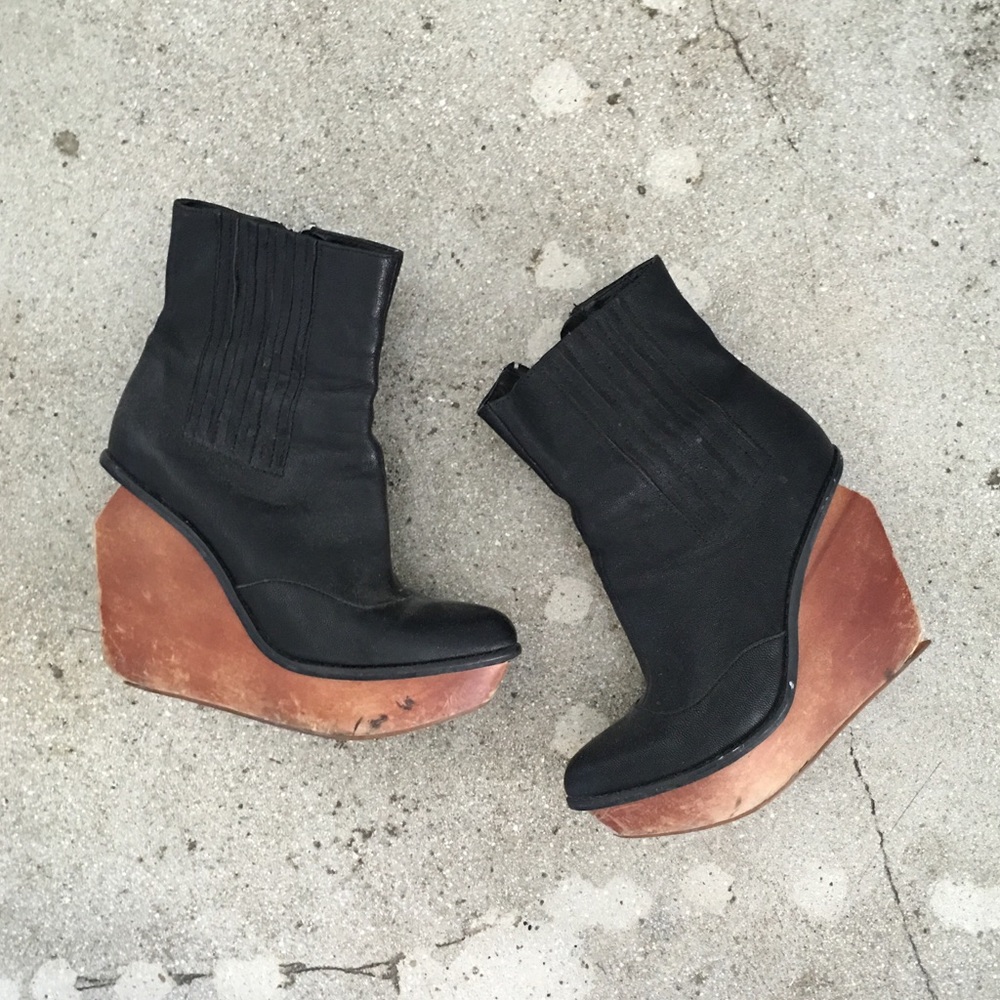 Jeffrey Campbell Leather Boots with Wooden Wedge